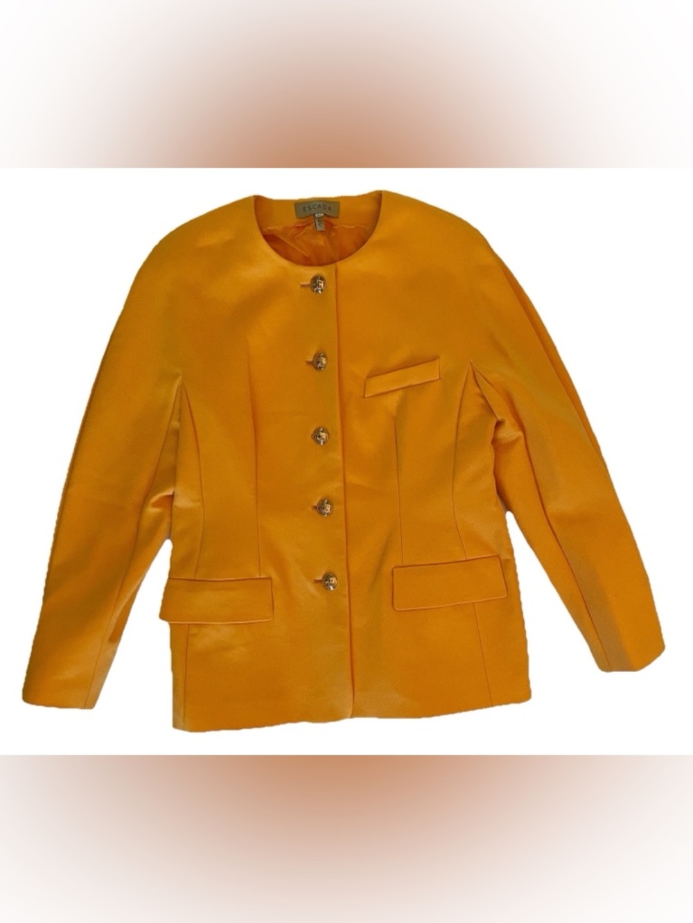 ESCADA Autumn Blaze Orange Silk Blend Blazer Gold Logo Button Jacket Sz 42 US 12